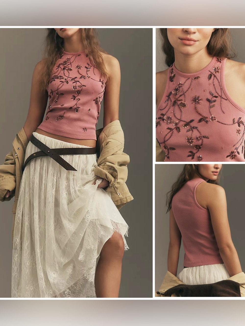NWT Anthropologie Pilcro Embellished Halter Tank Top - pink - XS *IR*